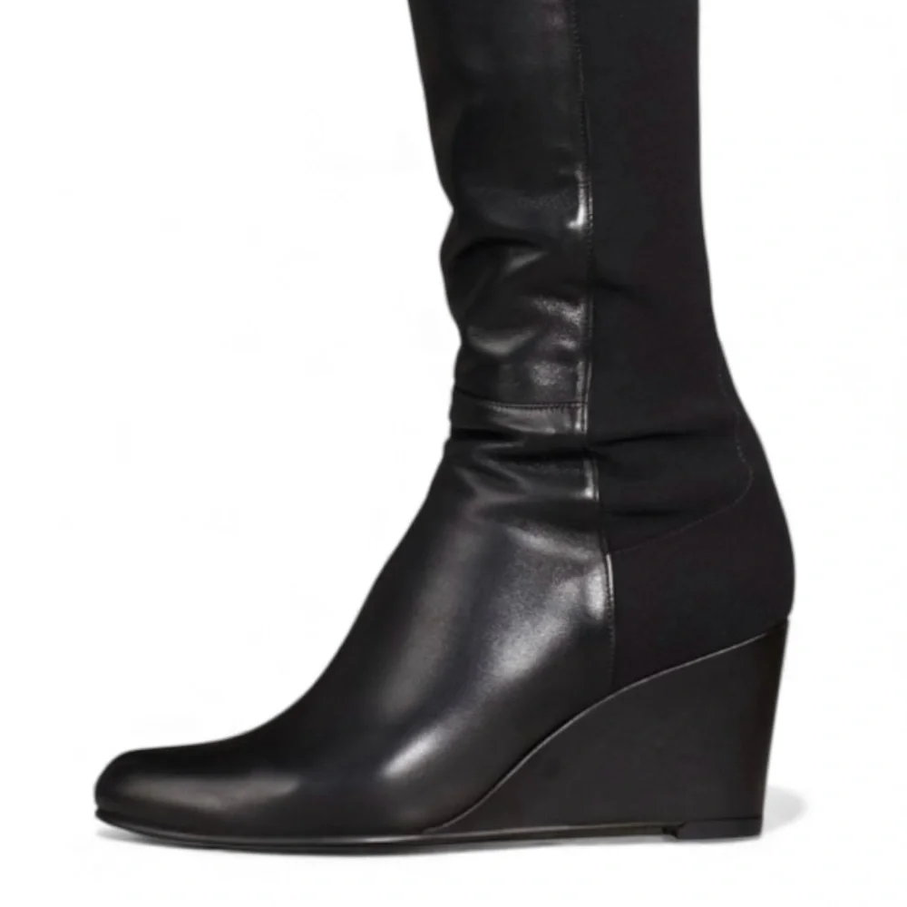 🆕💞Stuart Weitzman Over-The-Knee 5050 Demi-Wedge Black Boots • 6.5 US • NIB